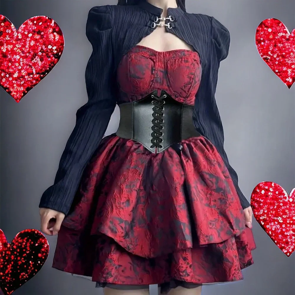 Vintage Style Lace Up Faux Leather Elastic Girdle Black Casual Wide‎ Waistband